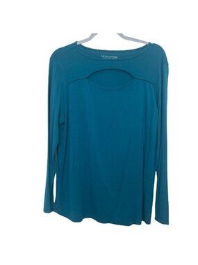 Soft Surroundings Teal Front Keyhole Long Sleeve Top Sz XL Petite